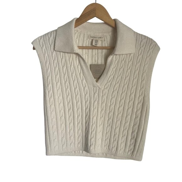 Happily Grey Sweaters - Happily Grey Womens Size M - Cropped Cable Knit Sleeveless Sweater Vest